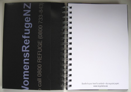 A Women's Refuge Adshel poster turned into a notebook to help fundraise for them.